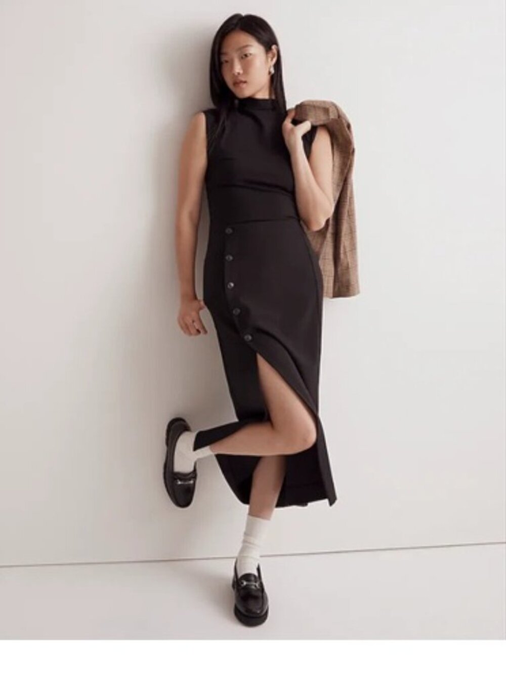 Wrap Midi Skirt 14 Black Linen-Cotton Blend NL829 - Picture 3 of 8